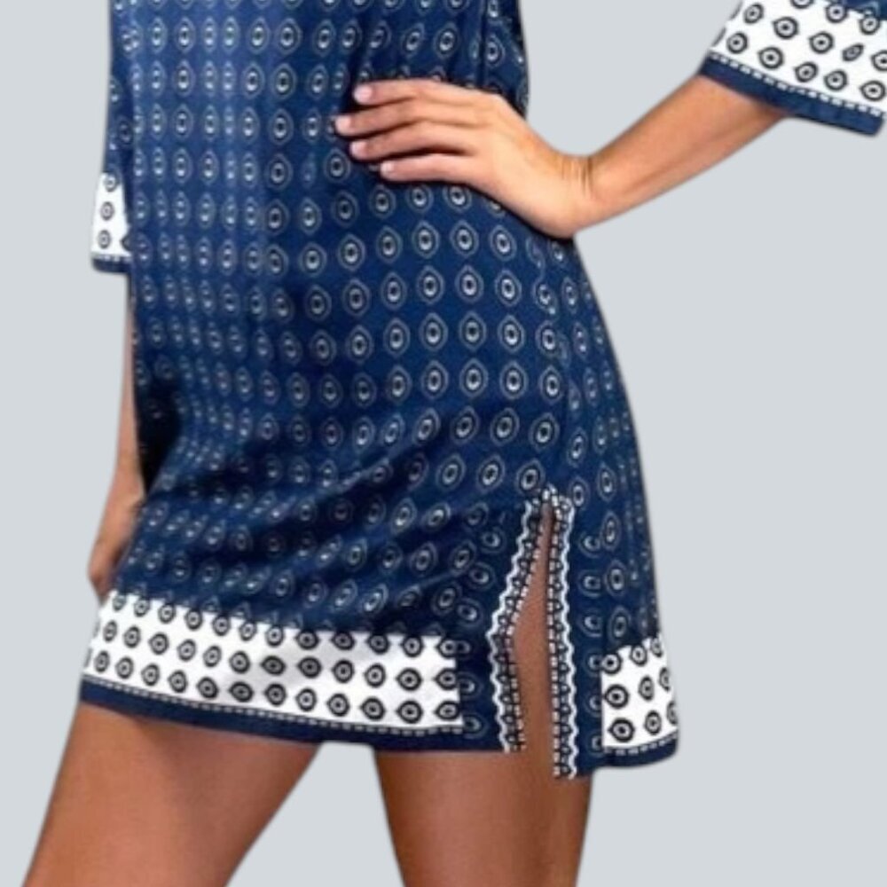 JUICY COUTURE GEOMETRIC BLUE V-NECK SHIFT DRESS - Picture 3 of 11